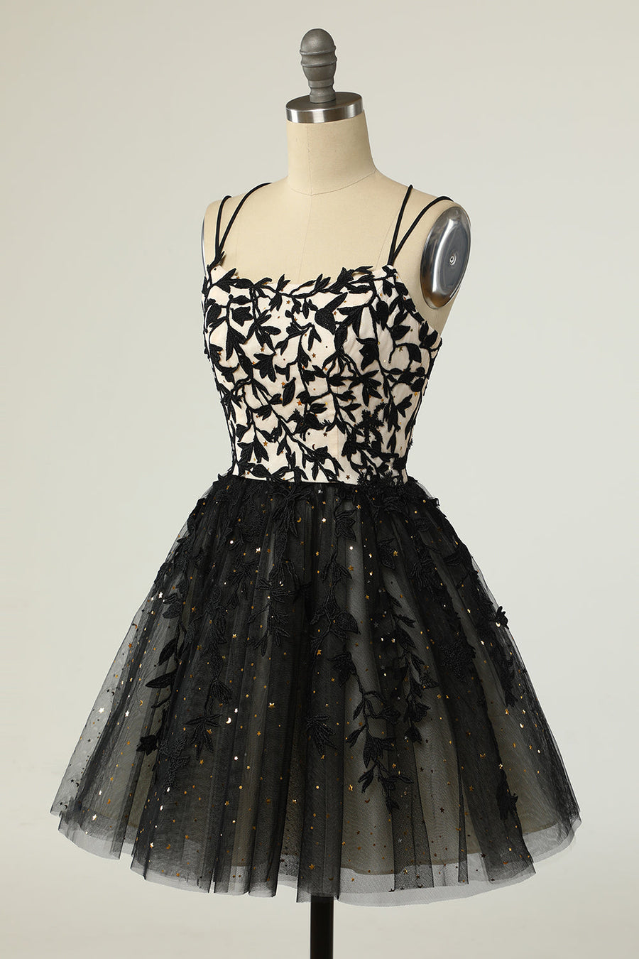 Princess Black Lace Appliques A-line Short Homecoming Dress