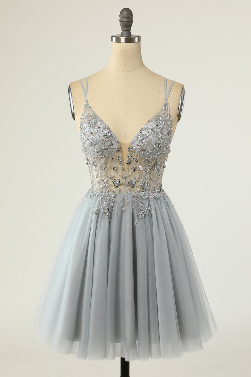 Princess Grey Beaded A-line Short Homecoming Dress