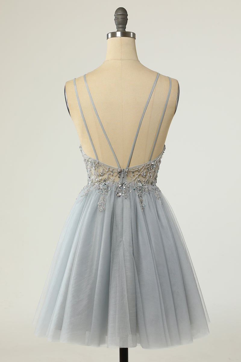 Princess Grey Beaded A-line Short Homecoming Dress