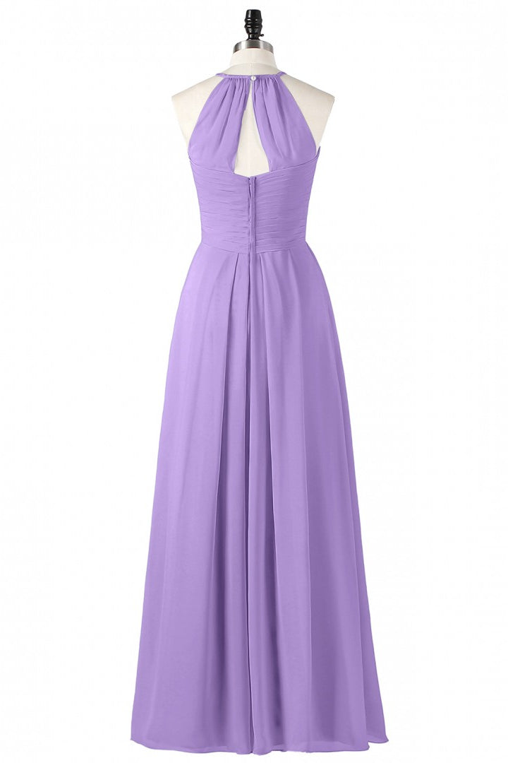 Halter Lavender Pleated Chiffon Long Bridesmaid Dress