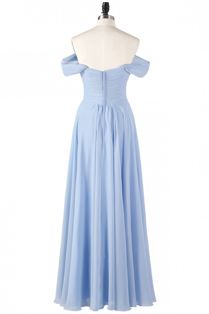 Light Sky Blue Chiffon Long Bridesmaid Dress