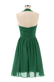 Halter A-line Green Short Chiffon Bridesmaid Dress