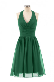 Halter A-line Green Short Chiffon Bridesmaid Dress