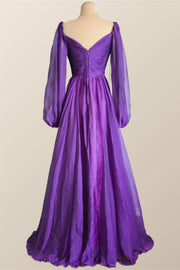Long Sleeves Purple A-line Long Formal Dress