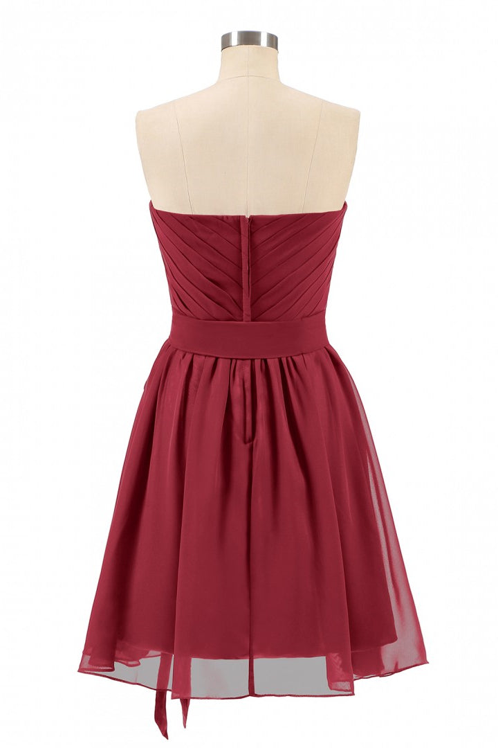 Sweetheart Wine Red Pleated Short A-line Bridesmaid Dresss