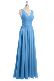 Blue A-line Lace and Chiffon Long Bridesmaid Dress