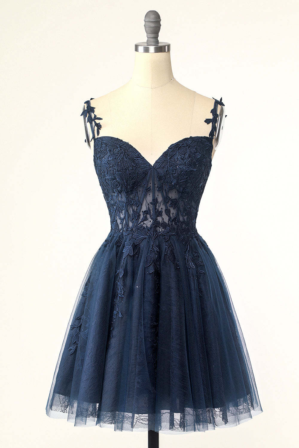 Navy Blue A-line Lace Appliques Short Homecoming Dress – Ohmollydress