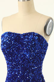 Strapless Royal Blue Sequin Bodycon Mini Dress
