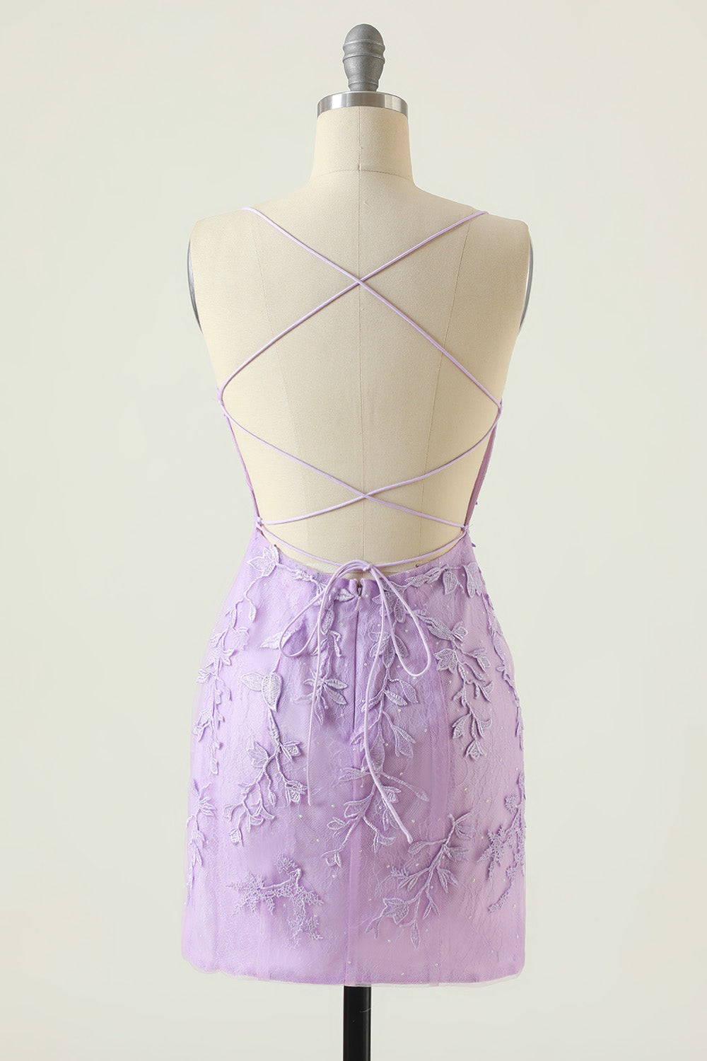 Lavender Lace Straps Tight Mini Dress