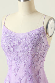 Lavender Lace Straps Tight Mini Dress