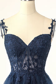 Navy Blue A-line Lace Appliques Short Homecoming Dress