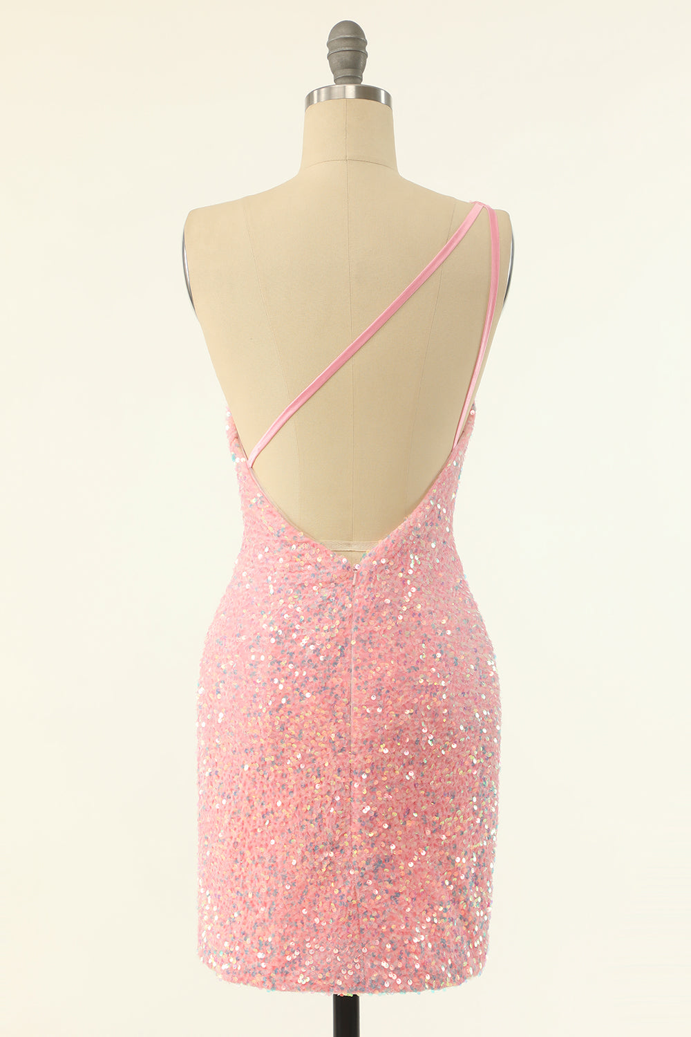 One Shoulder Pink Sequin Bodycon Mini Dress – Ohmollydress