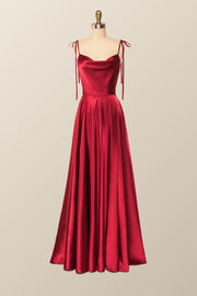 Princess Red A-line Long Dress with Tie Shoulders