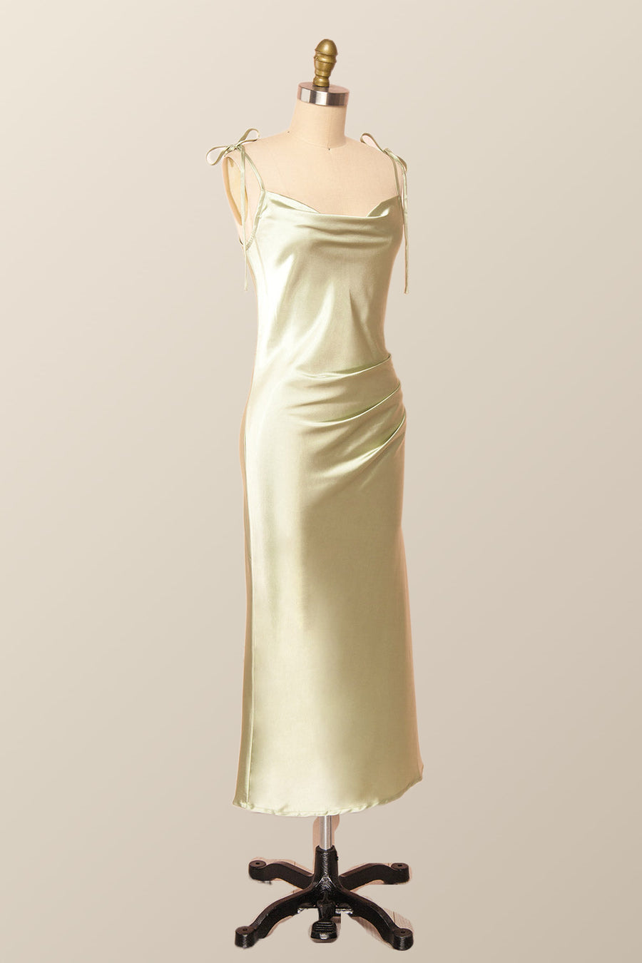 Classic Sage Green Midi Dress with Tie Shoulders