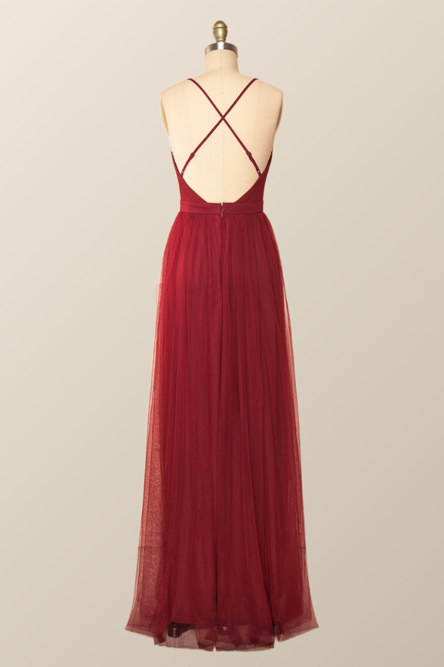 Wine Red Tulle A-line Long Maxi Dress