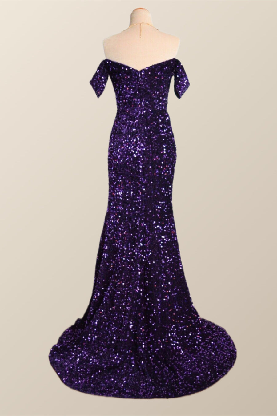 Off the Shoulder Purple Velvet Sequin Mermaid Party Dress