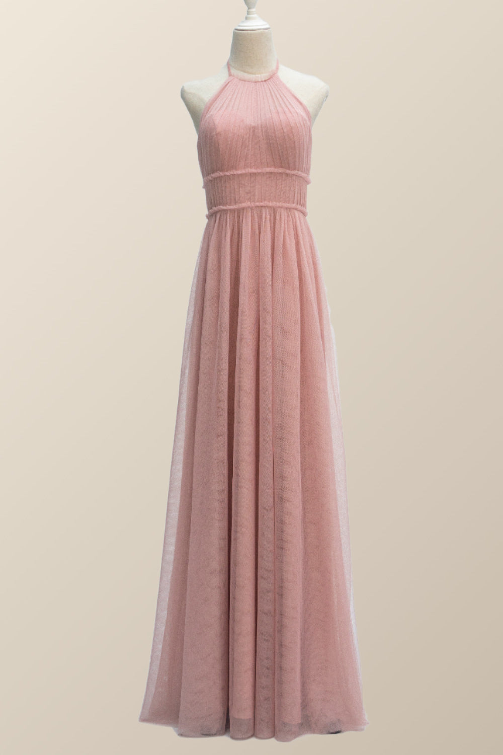 Halter Blush Pink Tulle Long Bridesmaid Dress