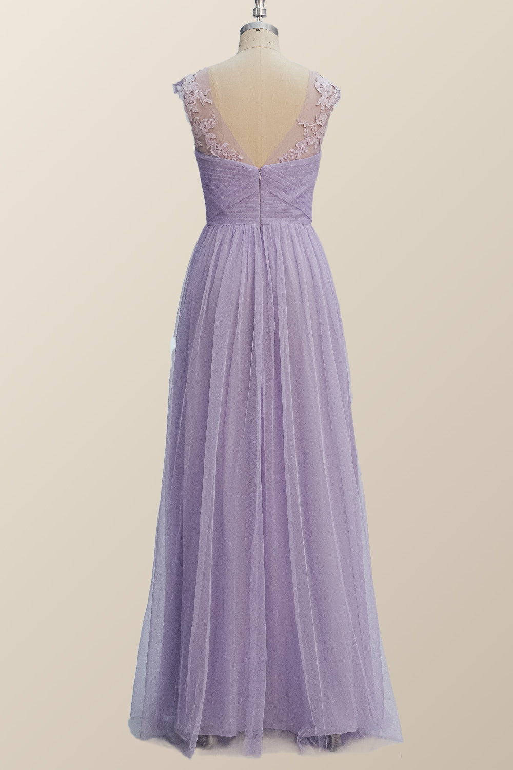 Lavender Illusion Scoop Lace Appliques A-line Bridesmaid Dress Ohmollydress Lavender Illusion Scoop Lace Appliques A-line Bridesmaid Dress Ohmollydress