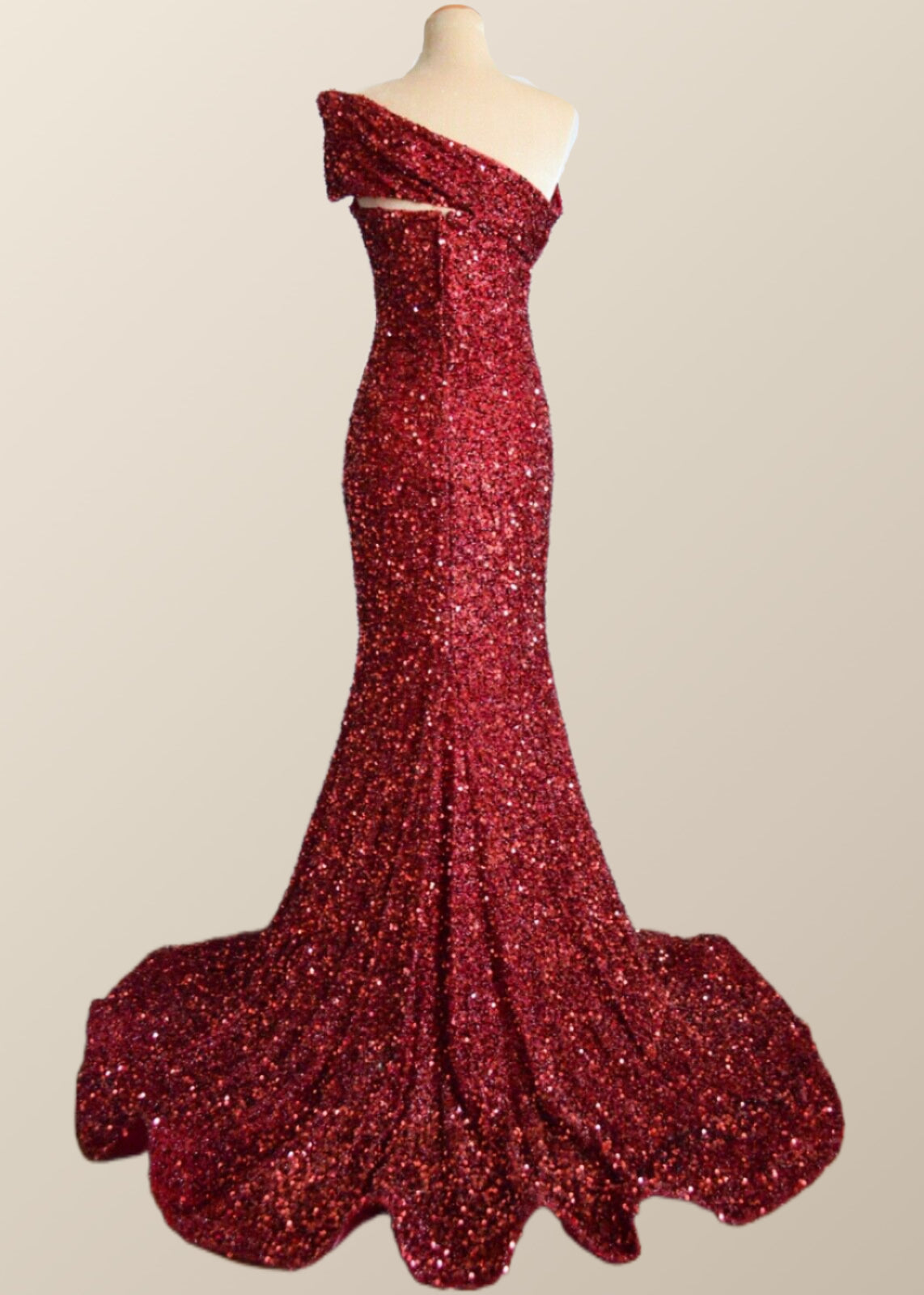 One Shoulder Wine Red Sequin Mermaid Party Dress - Ohmollydress