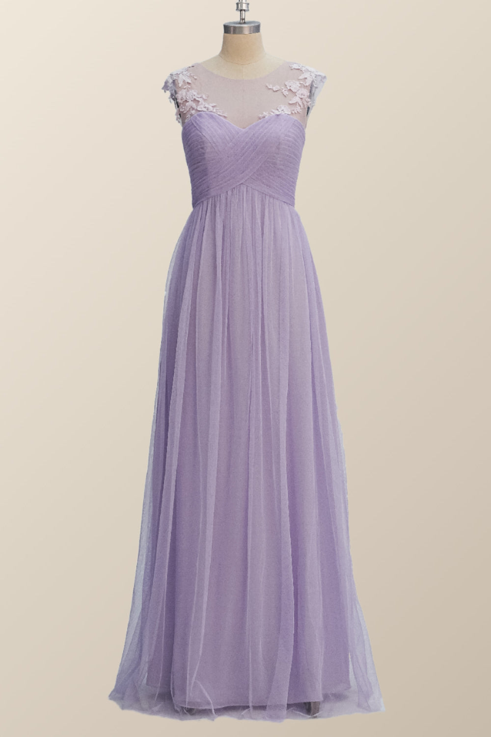 Lavender Illusion Scoop Lace Appliques A-line Bridesmaid Dress Ohmollydress Lavender Illusion Scoop Lace Appliques A-line Bridesmaid Dress Ohmollydress