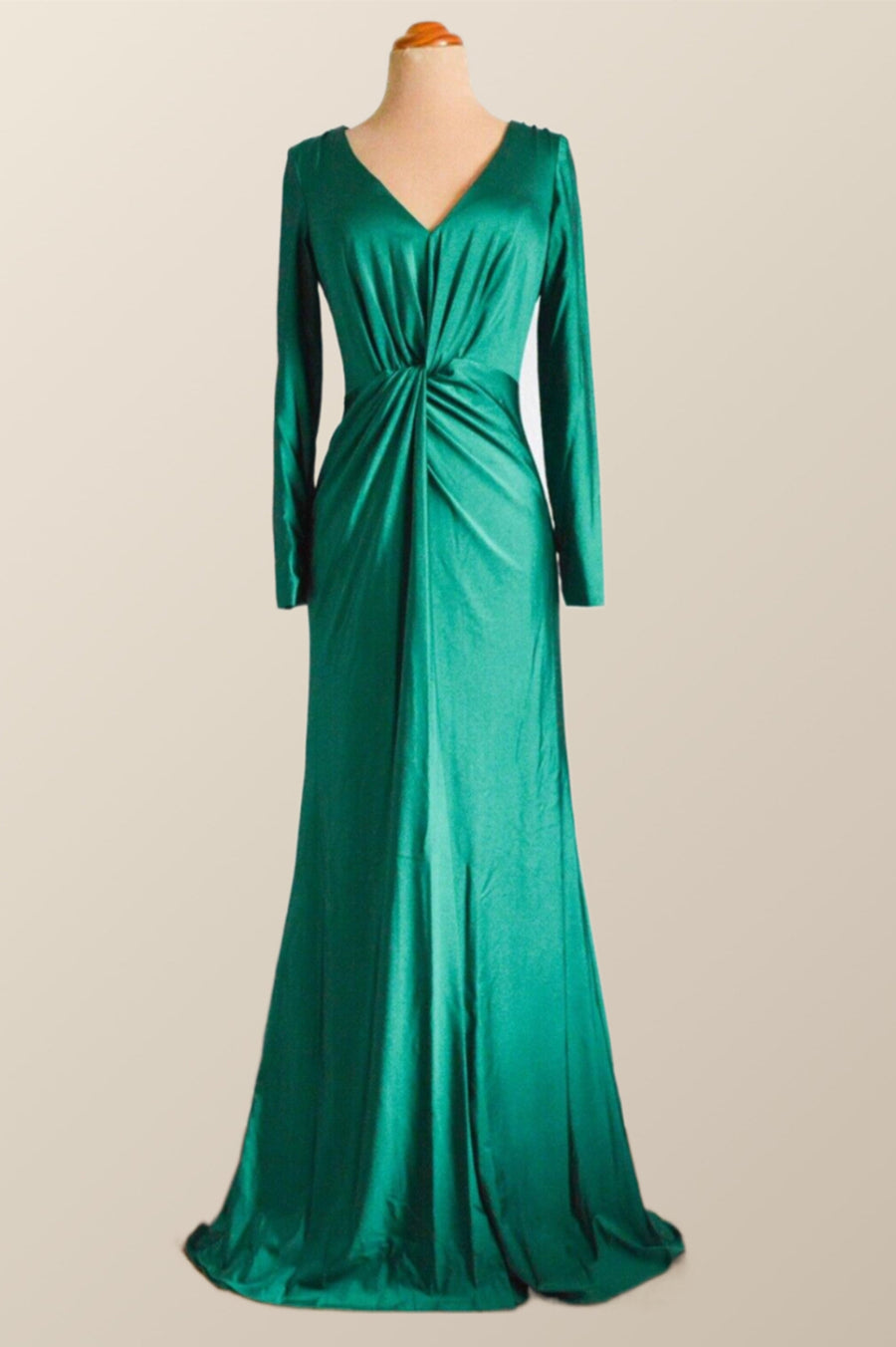 Long Sleeves Green Knotted Front Gown