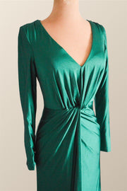 Long Sleeves Green Knotted Front Gown