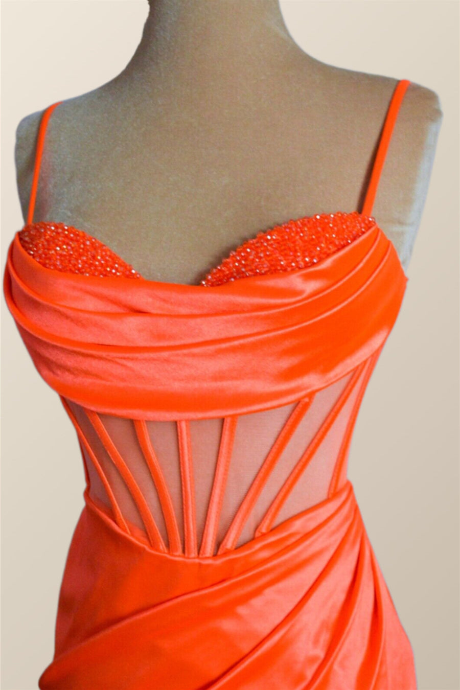 Orange Spaghetti Straps Mermaid Long Formal Dress