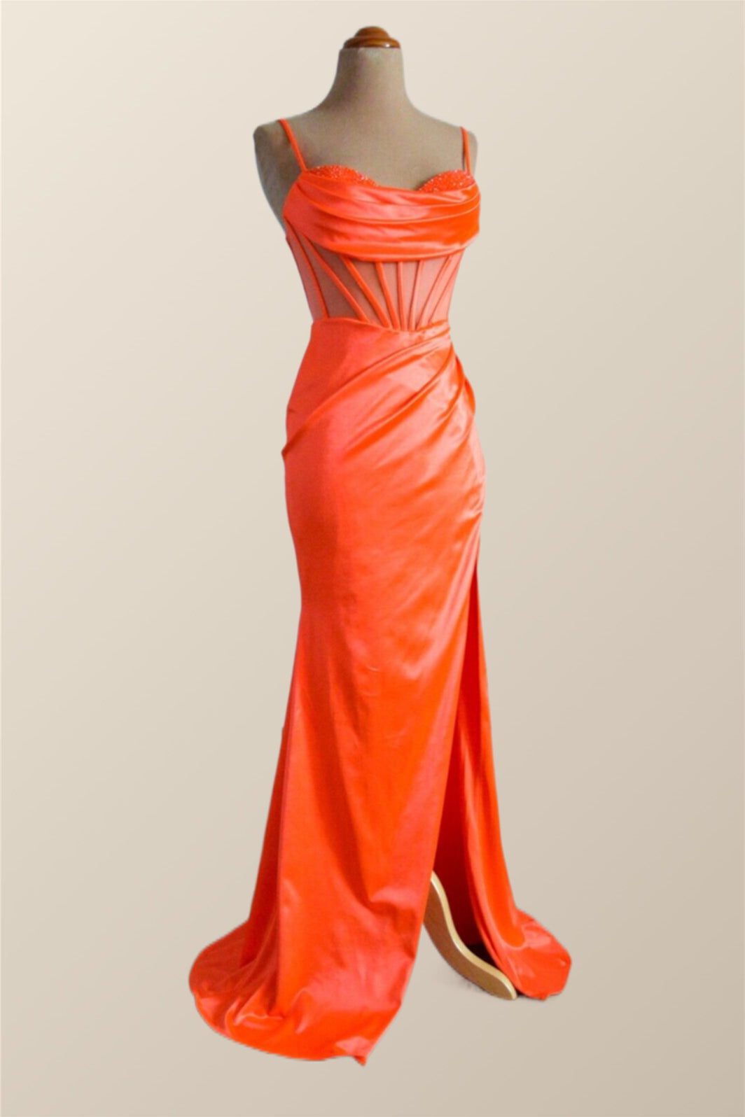 Orange Spandex Mermaid Spaghetti Straps Prom Dresses, Party Dress, PL624