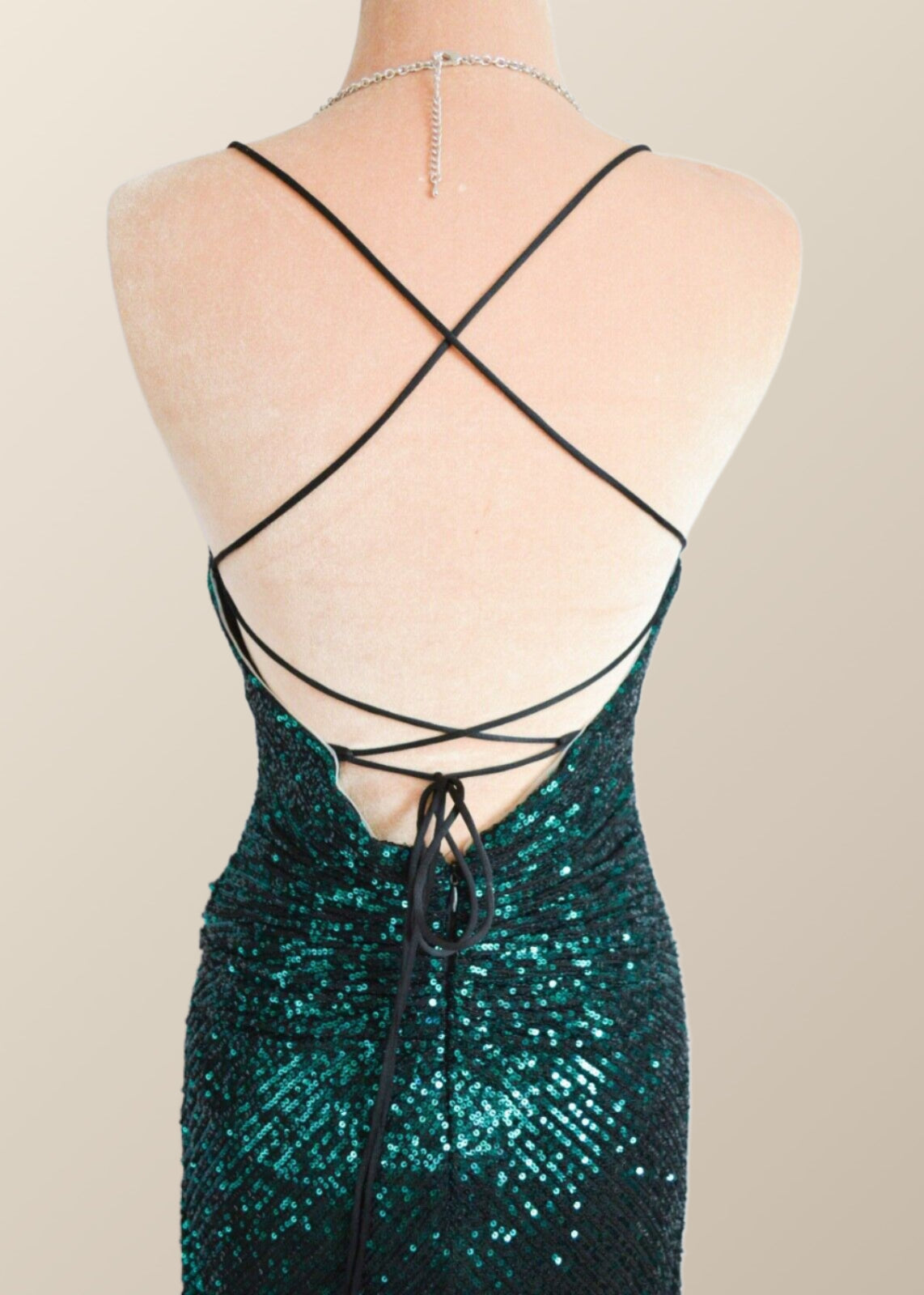 Green Sequin Mermaid Evening Gown for Black Girls, Sleeveless