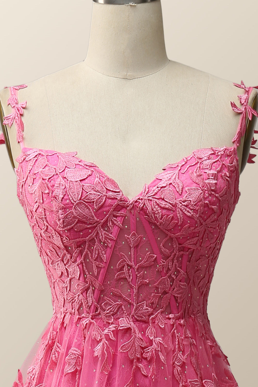 hot pink lace appliques a line long formal gown $ 159 . 00 $ 159 . 00 ...