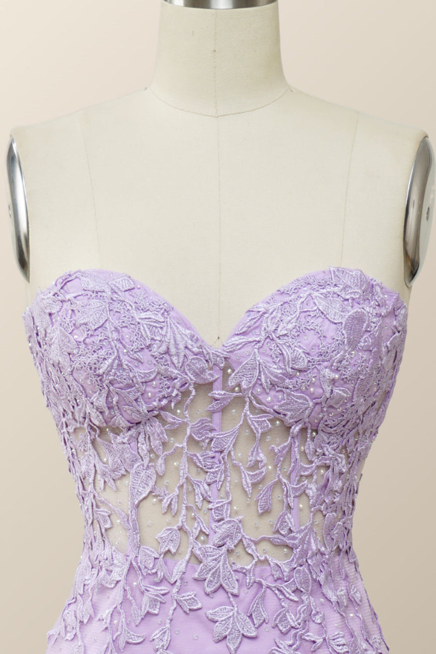 Sweetheart Lavender Lace Mermaid Long Prom Dress