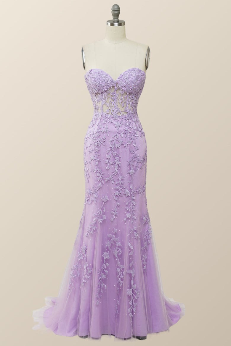 Sale CHAMPAGNE SWEETHEART TULLE LACE MERMAID LONG PROM DRESS.DS4887 main image 0