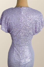 Flare Sleeves Lavender Sequin Mermaid Party Dress