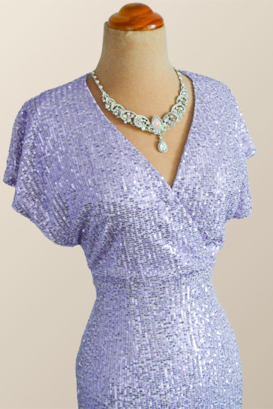 Flare Sleeves Lavender Sequin Mermaid Party Dress