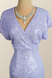 Flare Sleeves Lavender Sequin Mermaid Party Dress