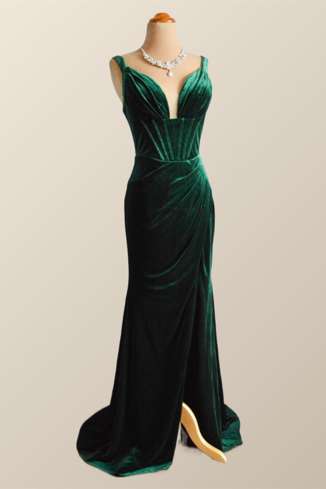 Green Velvet Mermaid Long Formal Dress with Slit