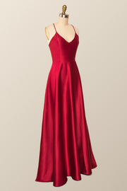 Simple Straps Red Long Party Dress