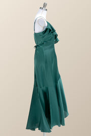 Straps Green Ruffles Wrap Midi Party Dress