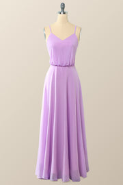 Lavender Blouson Bodice Chiffon Long Dress