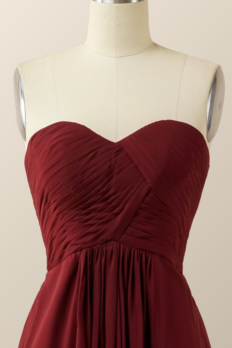 Burgundy Chiffon Sweetheart A-line Long Dress