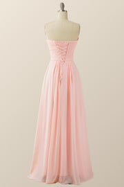 Pink Chiffon Sweetheart A-line Long Dress