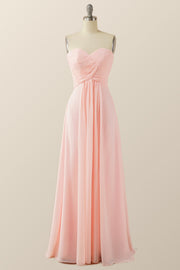Pink Chiffon Sweetheart A-line Long Dress