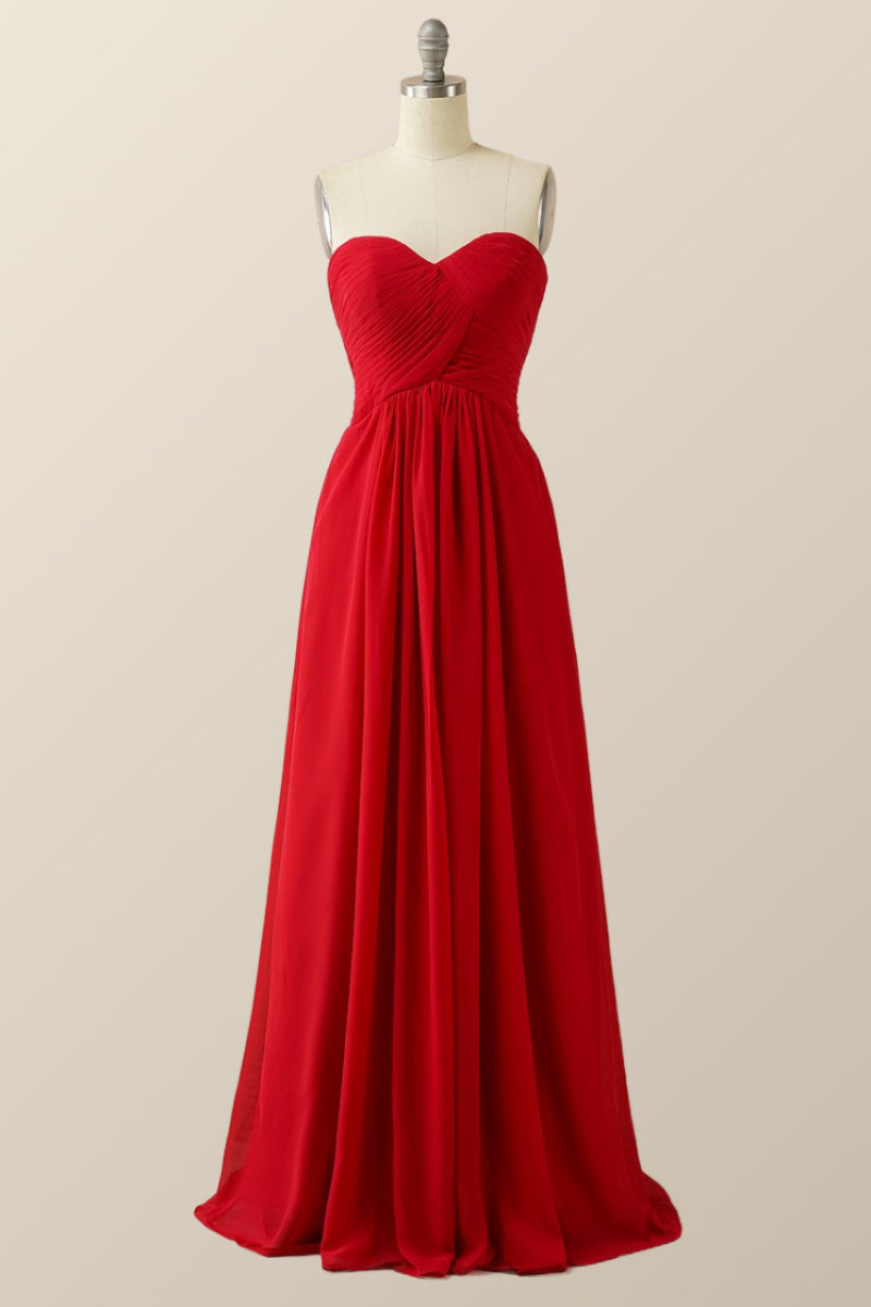 Red Chiffon Sweetheart A-line Long Dress