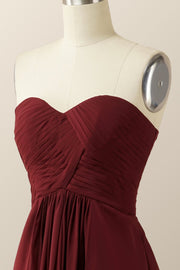 Burgundy Chiffon Sweetheart A-line Long Dress