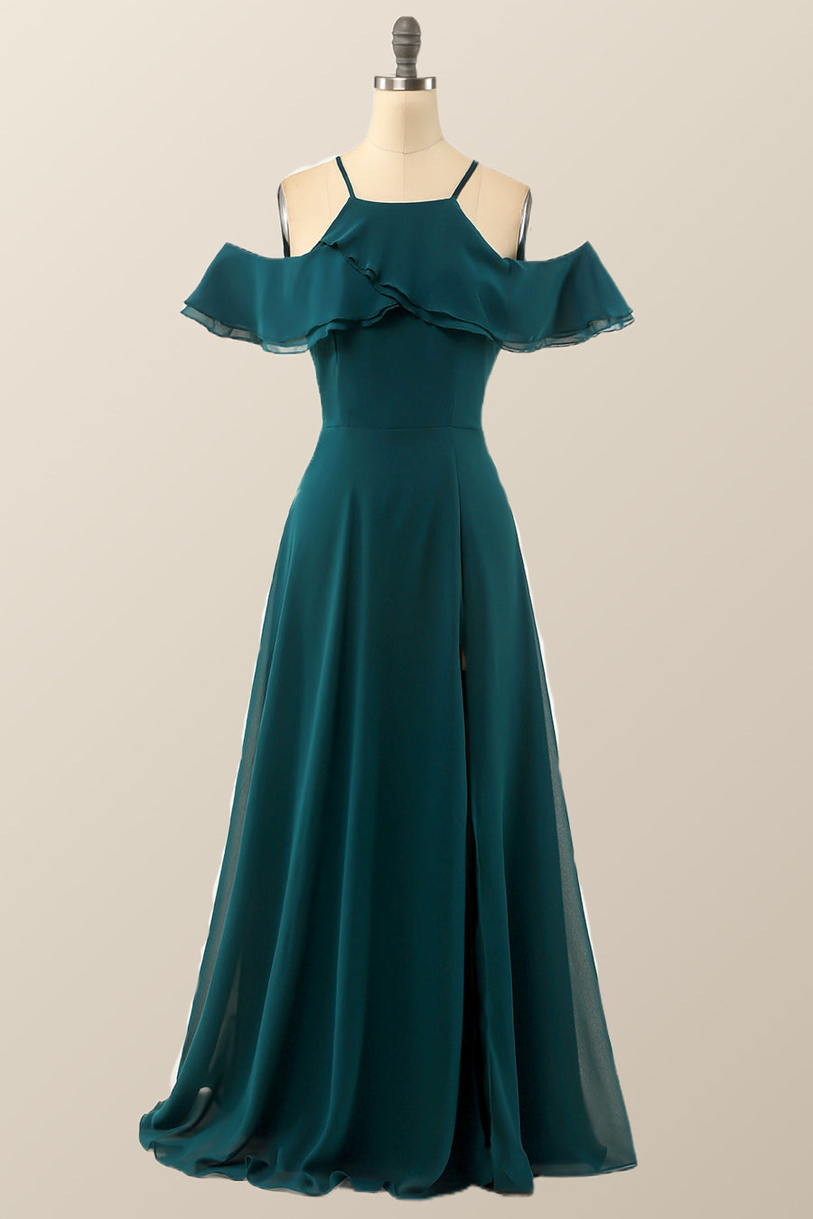 Turquoise Green Chiffon A-line Long Simple Dress