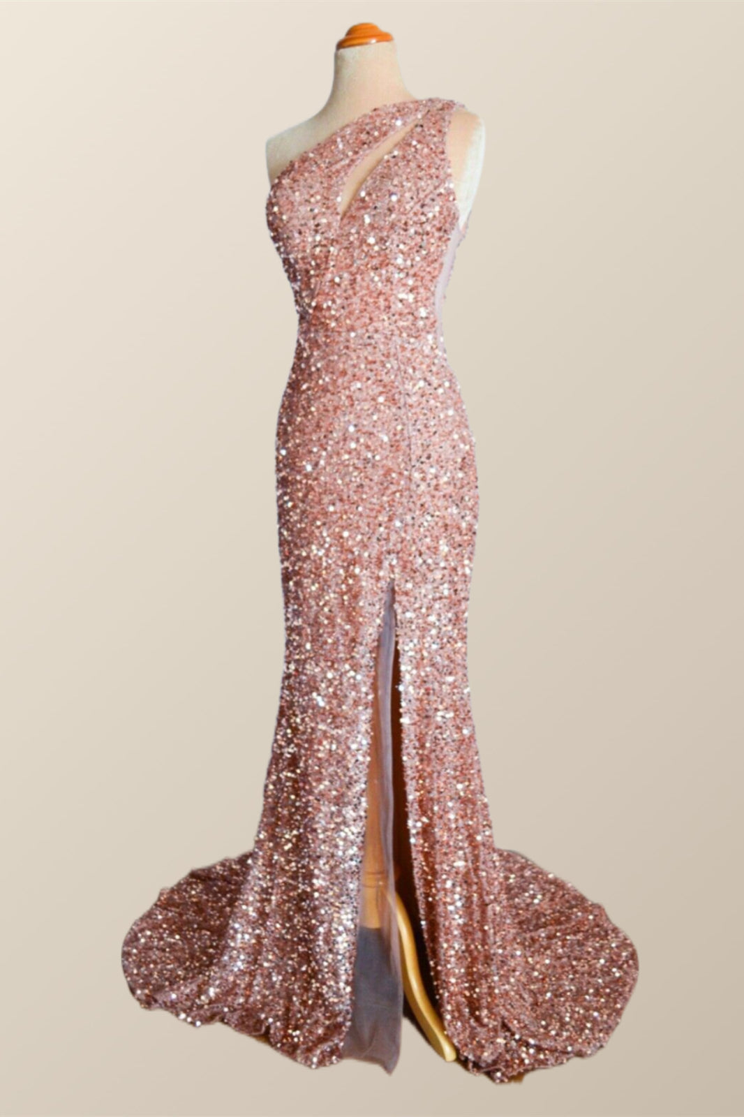 One Shoulder Rose Gold Sequin Mermaid Long Party Dress Ohmollydress One Shoulder Rose Gold Sequin Mermaid Long Party Dress Ohmollydress