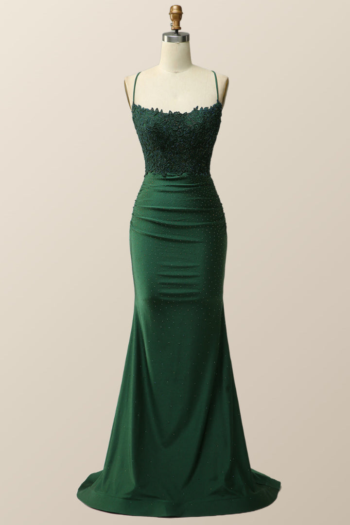 Dark Green Mermaid Appliques Long Formal Dress - Ohmollydress
