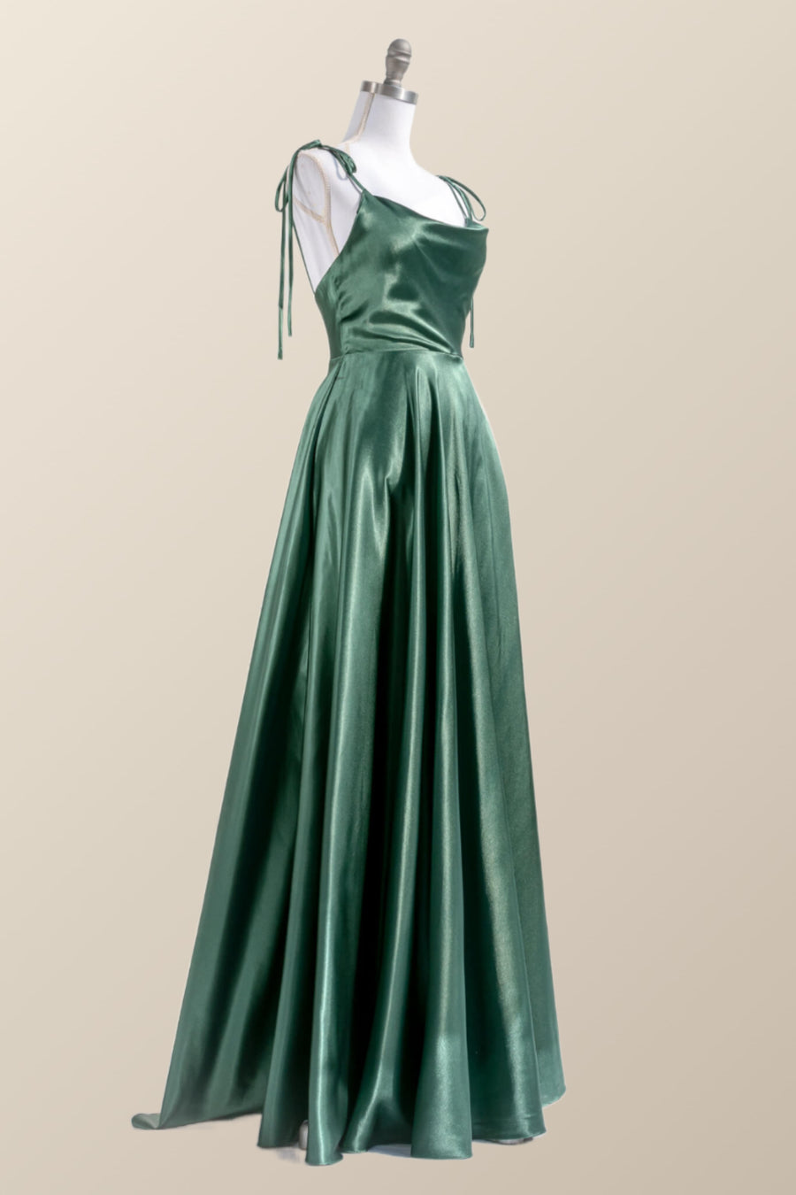 Simply Straps Green Silk Long Party Dress