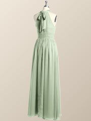 High Neck Mint Green Chiffon A-line Bridesmaid Dress