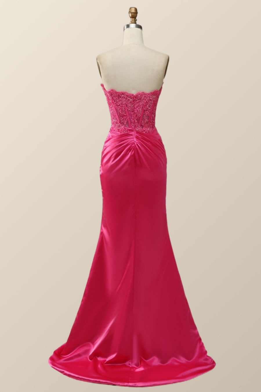 Sexy Pink Sweetheart Lace and Satin Long Dress